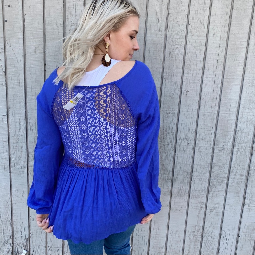 Double Zero Azure Gauze Blouse Blue Lace - Picture 6 of 8